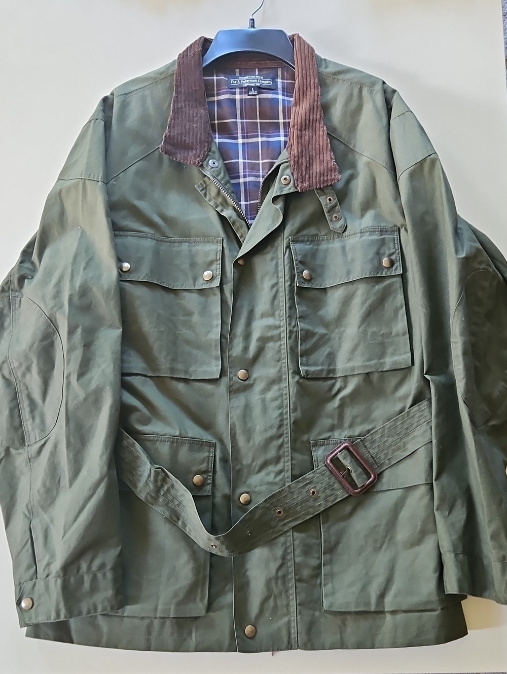 J Peterman Isle of Man Olive Green Waxed Cotton Field Jacket